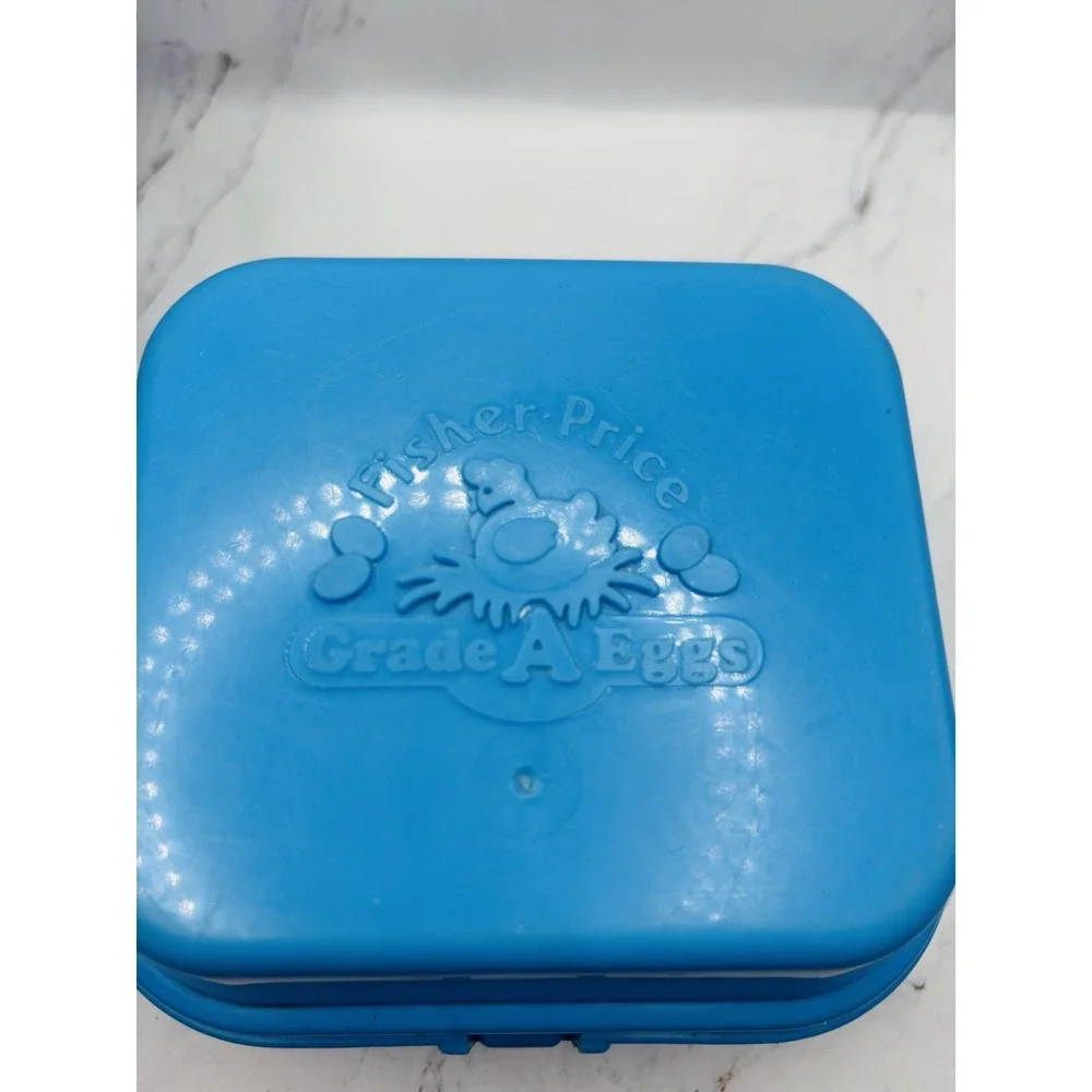 Vintage Fisher Price Fun With Food Blue Egg Carton With 4 Eggs‎ 1987